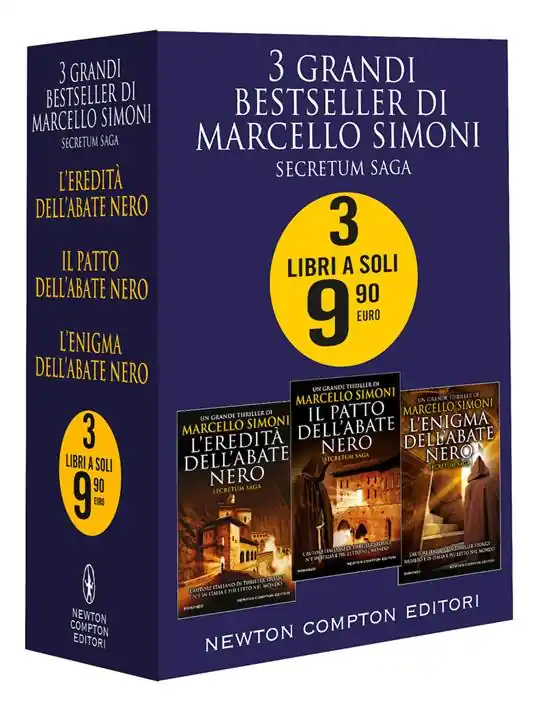 Promozione 3 grandi bestseller di Marcello Simoni. Secretum Saga L‘eredità dell‘abate nero-Il patto dell‘abate nero-L‘enigma dell‘abate nero